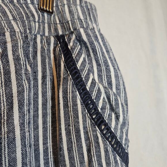 Briggs Linen Blend Navy Blue and White Striped Wide Leg Pants - Picture 4 of 9